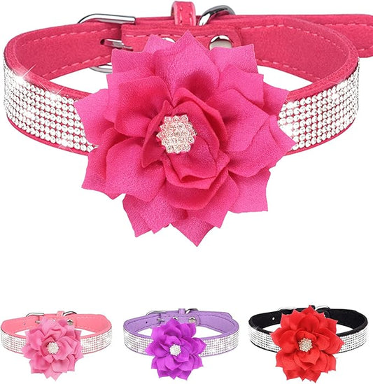 Dog Collar - Red Rhinestone for Small/Medium Dogs, Girls & Puppies - Summer/Spring Wedding Collar (Rose Red, XS)