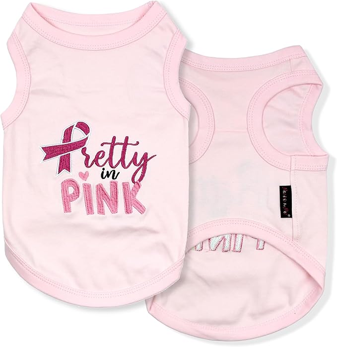 Parisian Pet Dog Tshirt - Embroidered “ Pretty in Pink “ Dog Shirt - Breathable and Lightweight Dog Clothes - Sleeveless Dog Tee Shirts - Machine Washable Dog Shirts for Small Dogs Girl -XS