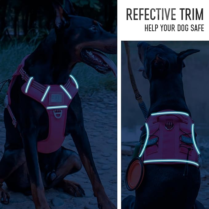 Tactical Dog Harness for Medium Large Dogs, Pink Dog Harness with ID Card, Reflective Hiking Harness for Training Easy Control Dog Vest with Handle Pink
