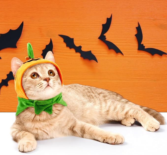 4 Pcs Cat Halloween Pumpkin Costume Dog Pumpkin Hat Adjustable Pet Headdress Cute Cap Headwear for Halloween Party Cosplay Costume Puppy Kitten Dress up Accessories
