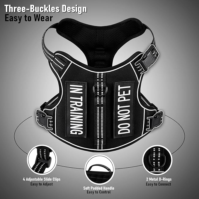 Dog Harness for Small Dog Breeds, Non Pulling Escape Proof Black Reflective Puppy Vest Harness with Handle, No Choke, Adjustable and Soft Padded, for Easy Walking and Training for Small Sized Dogs