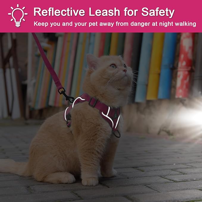 Vest Harness Leash Set for Small Dog Large Cat Outdoor Walking, Upgraded Escape Proof Adjustable Jacket with Lead for Puppy Fat Cat, Soft Breathable Mesh Coat with Reflective Strip, XL Pink