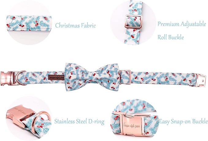 Unique style paws Christmas Dog Collar, Pet Collar Dog Bow tie Collar Gift for Girl or Boy Dogs, Adjustable Dog Collar for X-Large Dogs