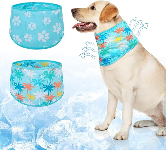BEAUTYZOO Dog Cooling Bandana for Medium Large Dogs, 2 Pack Instant Cooling Bandanas Breathable Cooling Ice Towel Neck Wraps, Hawaiian Pattern Pet Scarf Keep Dogs Cool in Hot Summer, Blue M