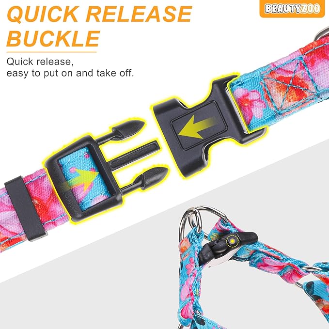 BEAUTYZOO Dog Harness Collar and Leash Set, No Pull Step in Pet Harness for Small Sized Dogs, Adjustable No Escape Puppy Vest Harnesses Outdoor Walking Running, Soft Reflective Vest, Blue S