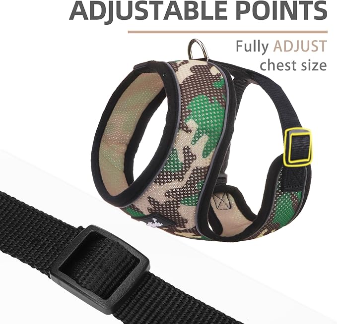PUPTECK Soft Mesh Dog Harness and Leash Set Pet Puppy Cat Comfort Padded Vest No Pull Harnesses, Camouflage, S