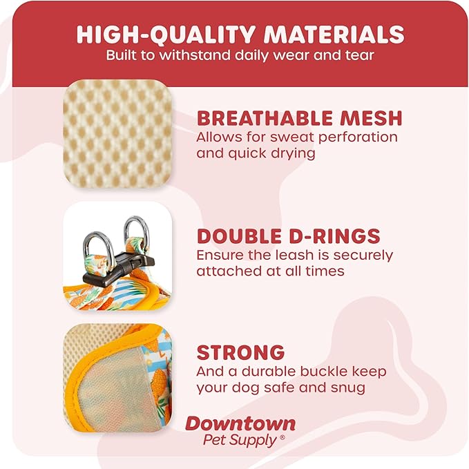 Downtown Pet Supply Step in Dog Harness for Small Dogs No Pull, Medium, Pineapple - Adjustable Harness with Padded Mesh Fabric and Reflective Trim - Buckle Strap Harness for Dogs