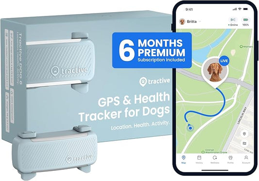Tractive GPS Dog Tracker (2025 Release with Free 6 Month Subscription) | Real-time Pet Location Tracker | Health & Wellness Alerts | Virtual Fence for Dogs | Bark Monitoring (Mint)