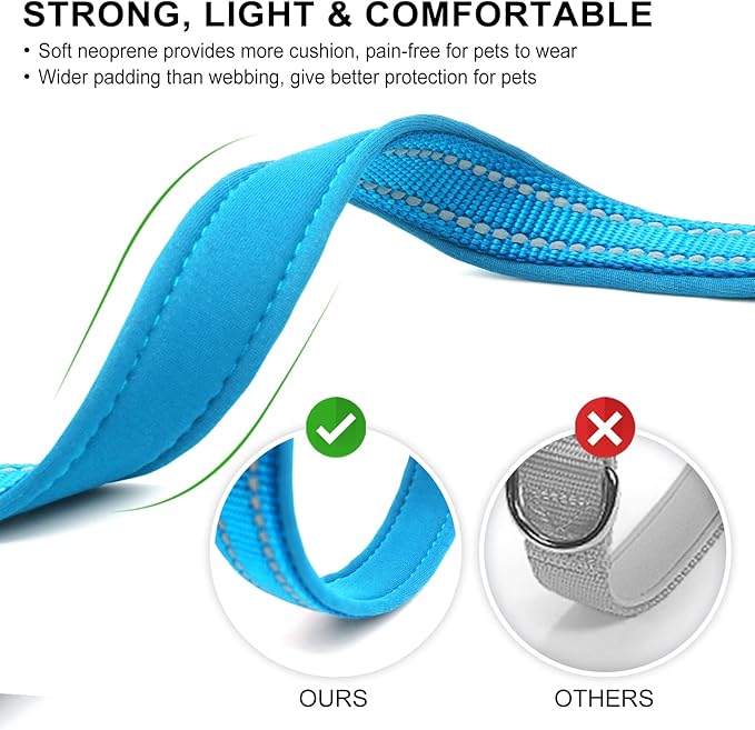 azuza Reflective Dog Collar,Soft Neoprene Padded Pet Collar with ID Tag Ring,Adjustable for Puppy and Small Dogs,Sky Blue,XS