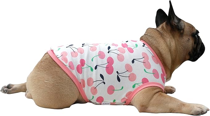 iChoue 100% Breathable Cotton French Bulldog Halloween Cartoon T Shirts Cute Clothes for Dogs Vest Tank Tops Puppy Frenchie Pug Small Puppy English Boston Terrier Cherry - Medium