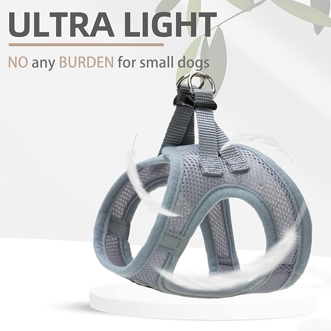 PUPTECK Adjustable Dog Harness Collar and Leash Set Step in No Pull Pet Harness for Small Medium Dogs Puppy and Cats Outdoor Walking Running, Soft Mesh Padded Reflective Vest Harnesses, Solid Grey L