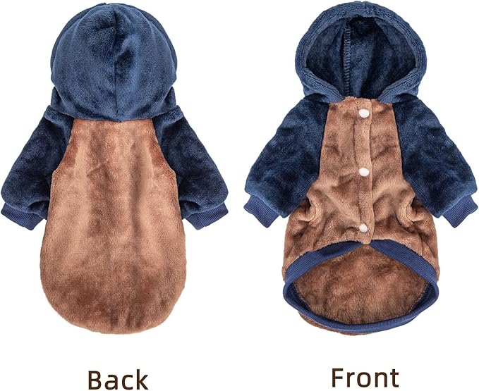 FabriCastle Dog Hoodie Sweater for Small Dogs Boy and Girl, Small Dog Clothes XS XXS Puppy Sweatshirt, Pet Outfit, Cat Clothing Super Soft Warm Snap On Closure (Camel-Navy, Large)