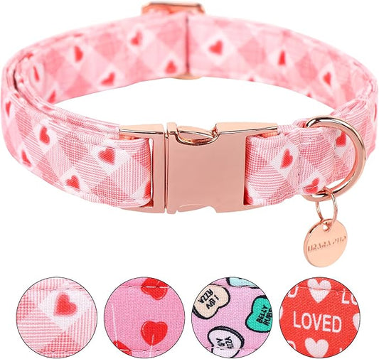 Valentine's Dog Collar,Pink Heart Dog Collar for Small Medium Large Girl Boy Dogs or Cats, Wedding Dog Collar Match Dog Leash, Pet Collar with Metal Buckle, S