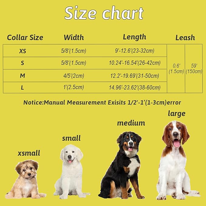 Dog Collar and Leash Set Girls Adjustable Puppy Collars with Floral Bow Tie for Small Medium Large Female Dogs, Yellow Rose, L