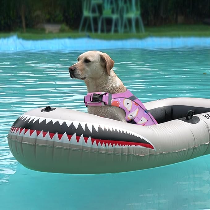 Kuoser Dog Life Jacket with Reflective Stripes, Puppy Water Vest for Swimming Boating, Adjustable High Visibility Dog PFD Vest with High Flotation Swimsuit, Pear XL