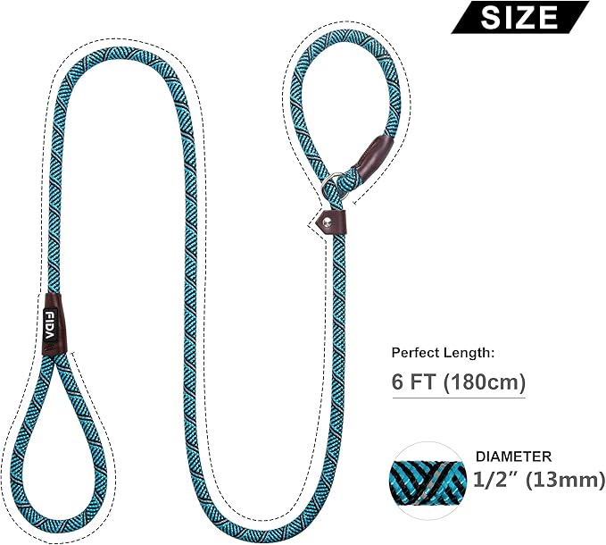 Fida Durable Heavy Duty Slip Leash Bulk Pack of 5, 6 FT Comfortable Strong Rope for Large, Medium & Small Dogs - No Pulling Pet Training Leash with Highly Reflective (Blue)