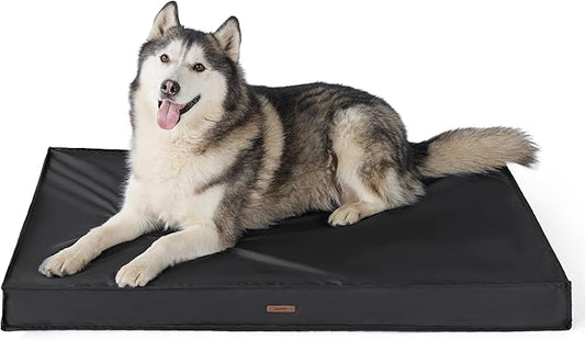 Lesure Outdoor Waterproof Dog Bed for Extra Large Dogs, Orthopedic Egg Crate Foam Pet Bed with Oxford Fabric Surface and Removable and Durable Cover, Machine Washable, 48''x30'', Black