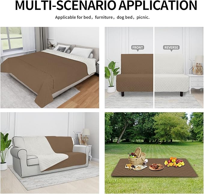 Easy-Going 100% Waterproof Dog Bed Cover Reversible Leak Proof Couch Cover Washable Sofa Cover Furniture Protector Blanket for Pets Kids Children Dog Cat (96x90 Inch, Camel/Ivory)