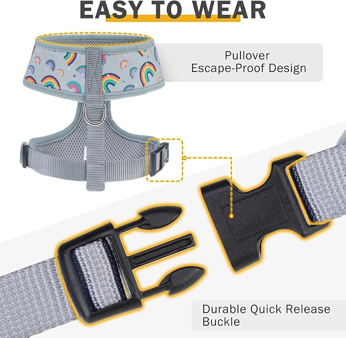 SCENEREAL Small Dog Harness Collar and Leash Set, Adjustable No Pull Pet Harnesses, No Chock Soft Mesh Step in Vest for Doggie Puppy Medium Dogs Cats Girl or Boy,Chihuahua, Yorkie, Outdoor Walking