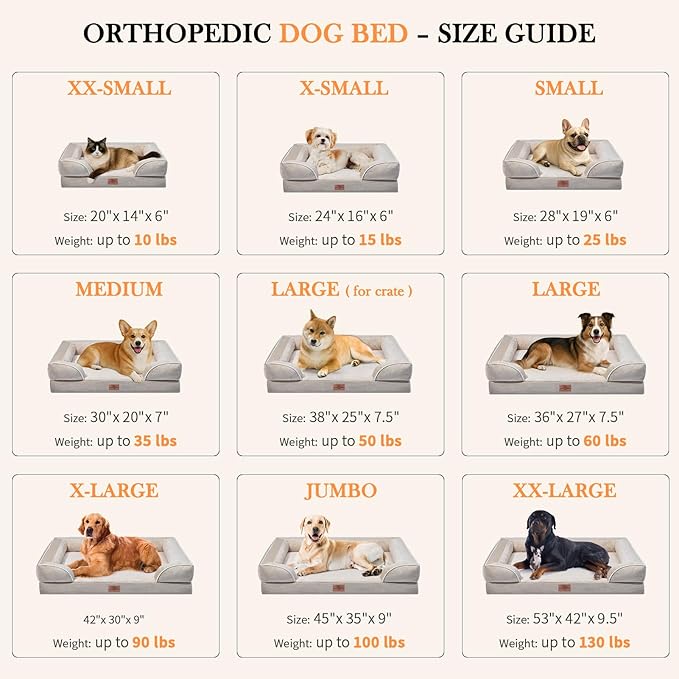 Comfort Expression Medium Dog Beds Waterproof Orthopedic Foam Dog Sofa Beds for Medium Large Dogs Comfy Pet Bed with Washable Removable Cover & Non-Slip Bottom(Medium,Beige)