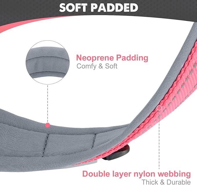 Joytale Dog Collar for Small Dogs, Neoprene Padded and Adjustable, Reflective Wide Heavy Duty Pet Collars with Durable Metal Belt Buckle for Walking, Pink, S