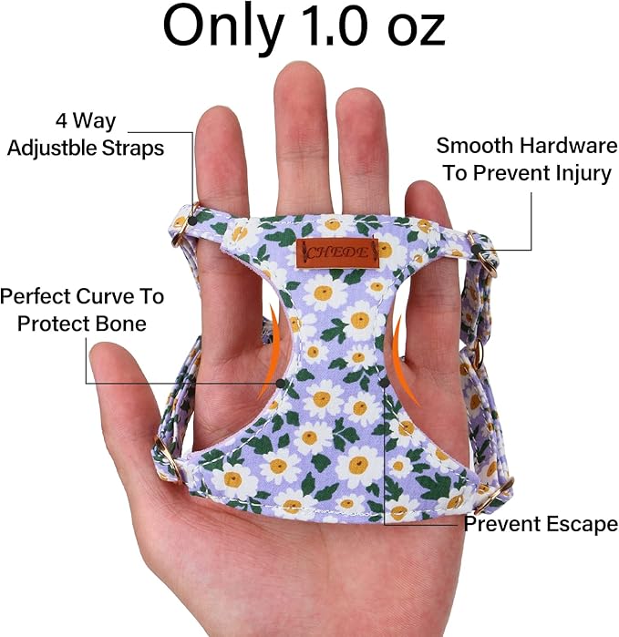 CHEDE No Pull Floral Pattern Dog Harness- Lightweight and Soft Dog Harness, Adjustable Small Dog Harness and Leash Set, with Dog Leash, Suitable for Puppy Small and Medium-Sized Dog