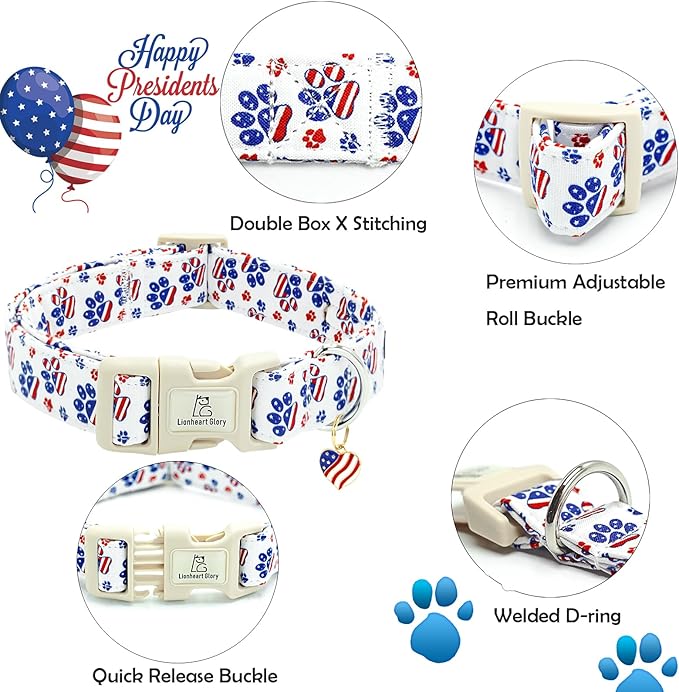 Lionheart glory American Flag Dog Collar-4 of July Patriotic Independence Day Dog Collar Heavy Duty Adjustable Dog Collars for Large Dogs Pet Gift Summer Collars Dog Cute Collars