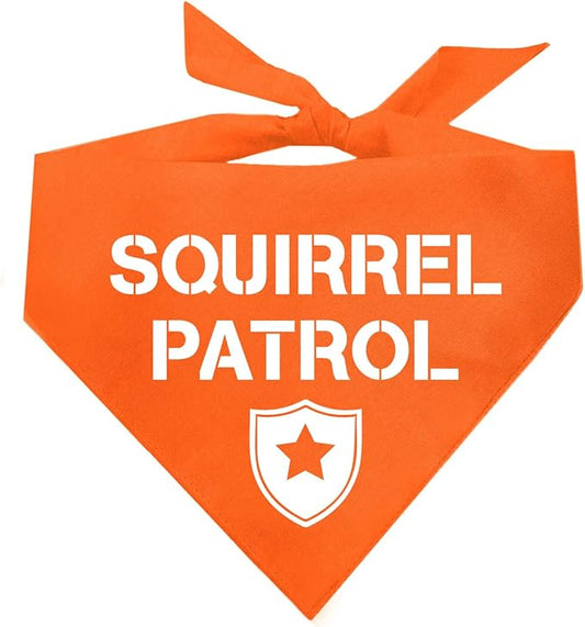 Squirrel Patrol Dog Bandana | 100% Cotton Adjustable Triangle | Made in USA | Summer | Outdoorsy | Hiking | Camping | Travel | Adventures | Orange, X-Small (308)