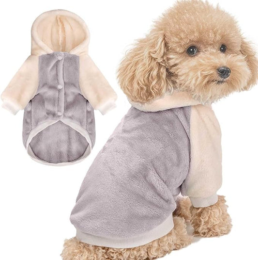 FabriCastle Dog Hoodie Sweater for Small Dogs Boy and Girl, Dog Clothes XS XXS Puppy Sweatshirt, Pet Outfit, Cat Clothing Super Soft Warm Snap On Closure (Lightgrey-Cream, Small)