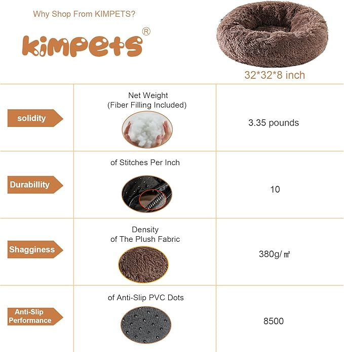 Dog Calming Beds for Small Medium Large Dogs - Round Donut Washable Puppy Dog Bed, Anti-Slip Faux Fur Fluffy Donut Cuddle Anxiety Cat Pet Bed(32'' Khaki