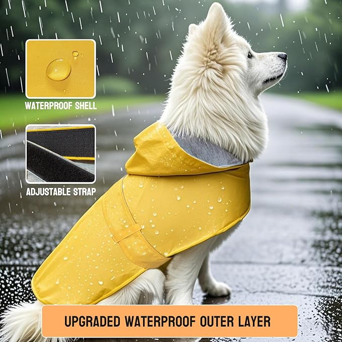 Dog Raincoat Small Dog Rain Jacket Poncho Waterproof Pet Rain Suit Double Layer Cotton Lining Hooded Leash Hole Adjustable Puppy Small Dogs Cats,Yellow,XS