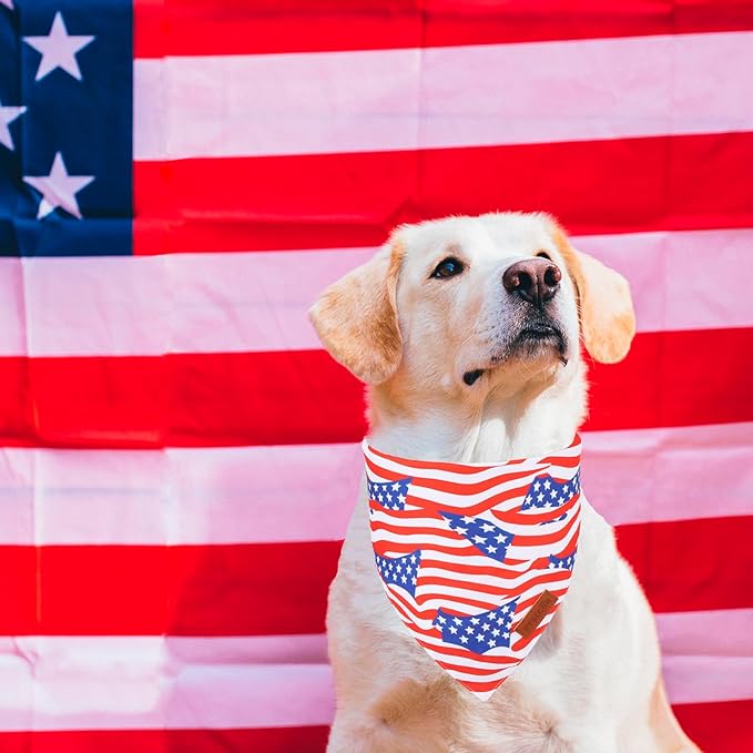PTDECOR American Flag Dog Bandana 4th of July Dog Scarf Reversible Red Blue Patriotic Bandanas for Large and Extra Large Dogs Pets (Blue & Red, X-Large)