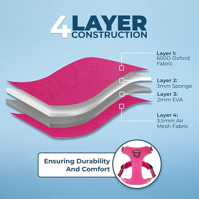 Dog Harness Dual Leash Attachment No-Pull Control Adjustable Soft but Strong Pet Harness for Medium and Large Dogs with 3M Reflective Technology - Harness Leash Set (Fuchsia), XL