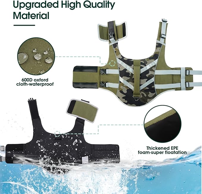 Kuoser High Visibility Dog Life Jacket with Adjustable Ripstop Lifesaver for Small, Medium, and Large Dogs