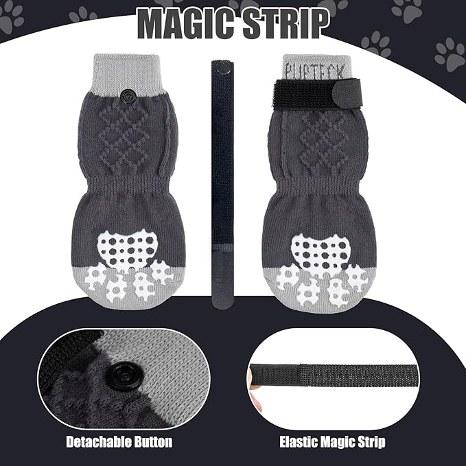 PUPTECK Non-Slip Dog Socks Double Sides Grips for Hardwood Floors Prevents Licking, Dog Shoes for Hot Pavement Booties for Senior Small Medium Large Dogs