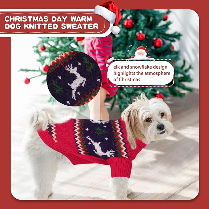 Queenmore Knitted Pullover Christmas Sweater - Turtleneck Dog Christmas Outfit, Warm Dog Sweaters for Small Dogs, Boys or Girls XL