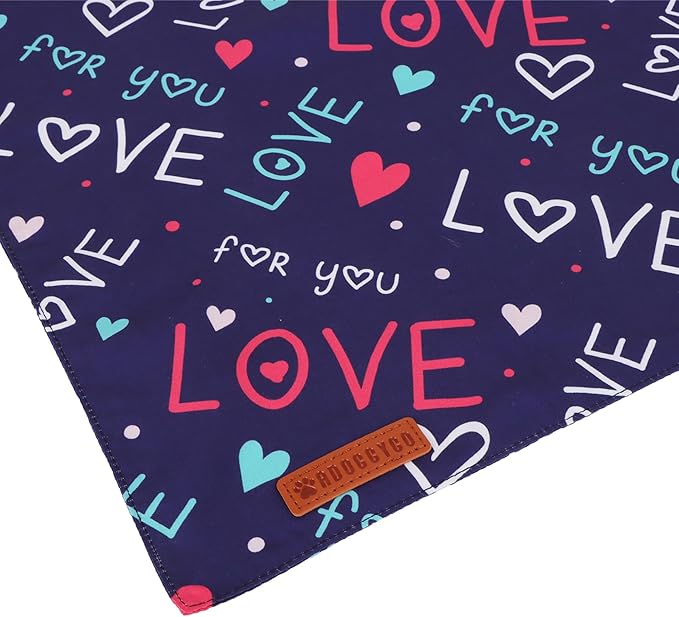 ADOGGYGO Valentine Dog Bandana, Red Blue Heart Love Pet Scarf, Adjustable Fit Pet Valentine Bandanas for Small Dogs (Small)