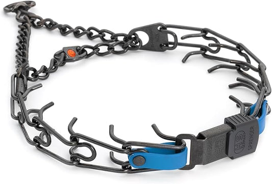 Herm Sprenger Black Stainless Steel Dog Collar with Quick Release ClicLock Buckle and Biothane Insert Training Collar Made in Germany (Cerulean Blue, 23in x 3.2mm(Neck Size up to19-20in))