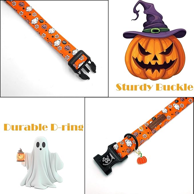 Elegant little tail Fall Dog Collar, Pumpkin Pet Collar Yellow Male Cute Puppy Adjustable Cotton Pet Collars with Quick Release Buckle for Small Medium Large Dogs