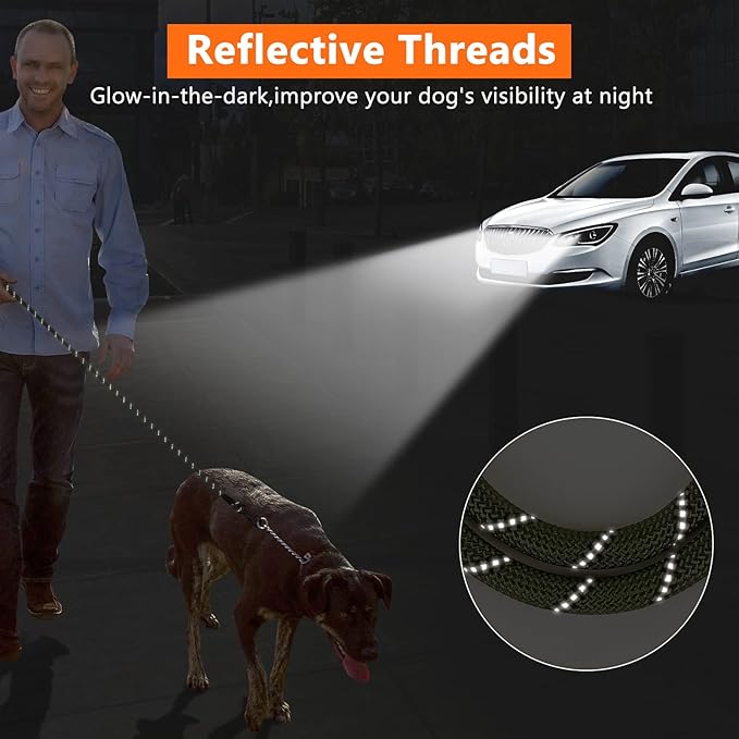 NTR 100FT Leash for Large Breed Dog, Long Leash with Swivel Lockable Hook, Padded Handle and Highly Reflective Thread, Pet Lead for Walking, Hunting,Camping, Backyard for Small Medium Large Dog