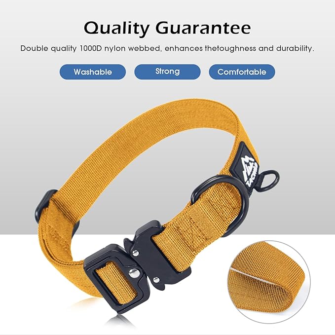 Heavy Duty Dog Collars for Medium and Large Dogs - Adjustable, Chew Proof Nylon Collar with Metal Quick Release Buckle and D-Ring for Dog Tags (Turmeric Yellow, S)