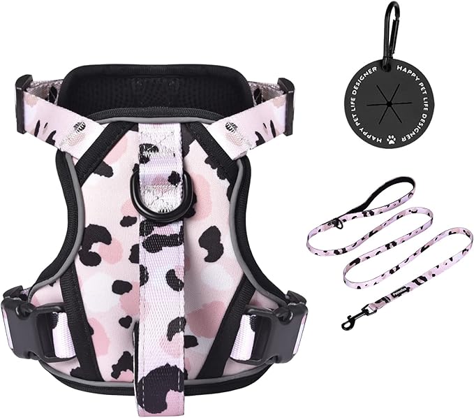 Petmolico Dog Harness for Small Dogs, Cute Harness Vest with Two Leash Clips and Soft Handle, Reflective Easy Walk Puppy Vest - Pink Leopard, Small