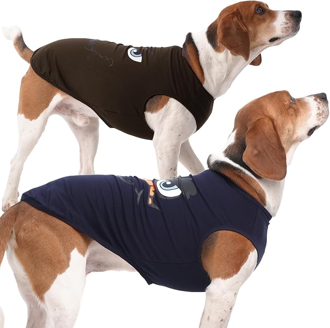 IECOii 2 Pack Pet Tank Top Tee Sleeveless| Large |Summer Dog Clothes Apparel,Pet Funny Costume Doggy T-Shirts Clothing for Medium Dog Puppy Outfit Keep Body Heat Hot Weather Outdoor Play, Navy+Brown