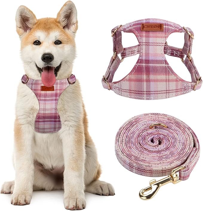 CHEDE No Pull Plain Pattern Dog Harness- Lightweight and Soft Dog Harness, Adjustable Small Dog Harness and Leash Set, with Dog Leash, Suitable for Puppy Small and Medium-Sized Dog
