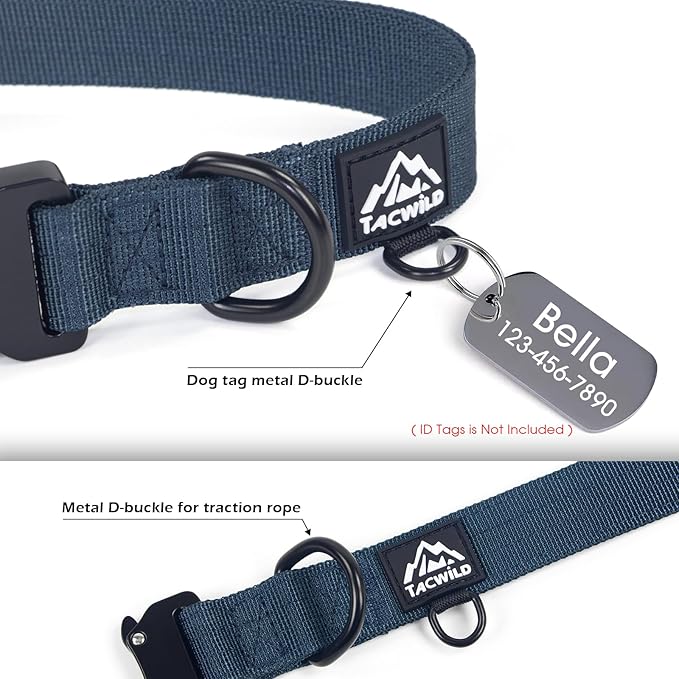 Heavy Duty Dog Collars for Medium and Large Dogs - Adjustable, Chew Proof Nylon Collar with Metal Quick Release Buckle and D-Ring for Dog Tags (Navy Blue, S)