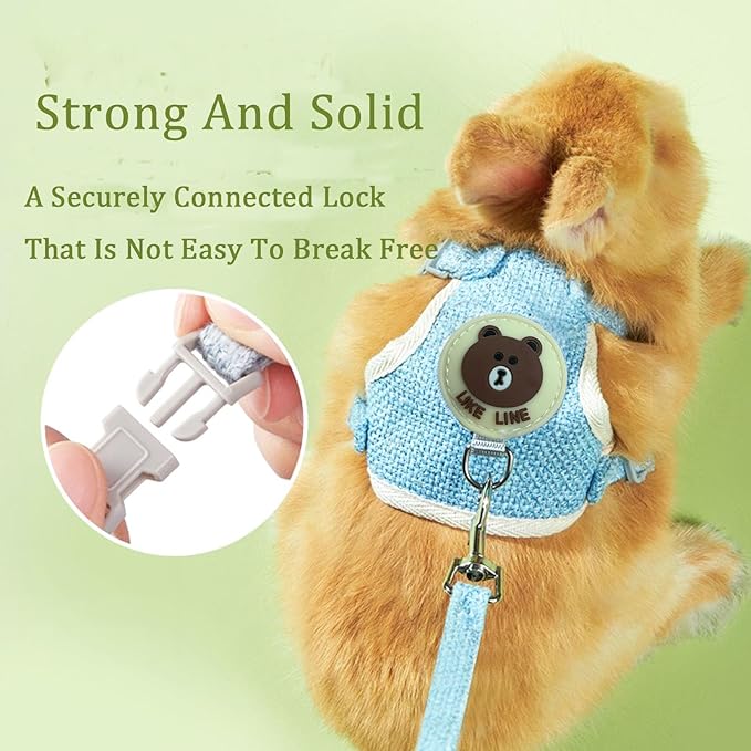 Rabbit Harness and Leash Set 2 Pieces Adjustable Bunny Harness Leash Ferret Harness Guinea Pig Harness Ferret Leash for Small Pets Walking Outdoor (Blue, Small)
