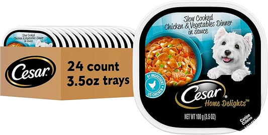 Cesar Home Delights Adult Wet Dog Food, Slow Cooked Chicken & Vegetables Dinner in Sauce, 3.5 oz. (24 Count, Pack of 1)