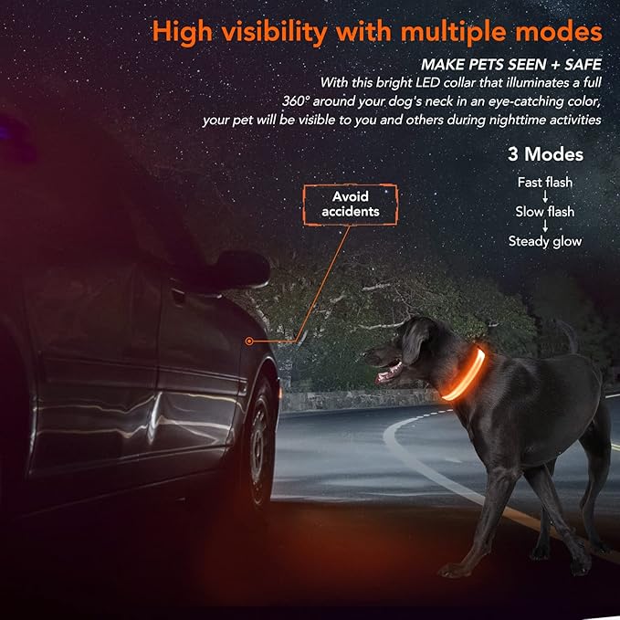 Light Up Collar at Night, LED Adjustable, Rechargeable Waterproof Dog Lights for Night Walking, Glow in The Dark for Medium Large Dogs