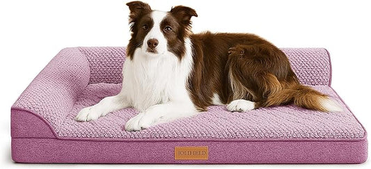 Orthopedic Jacquard XL Dog Bed for Large Dogs 42''X28'', Waterproof L Shaped Big Large Pet Sofa Bed with Washable Removable Cover, Non-Slip Soft Warm Comfortable Pet Couch Sleep Mat, Purple