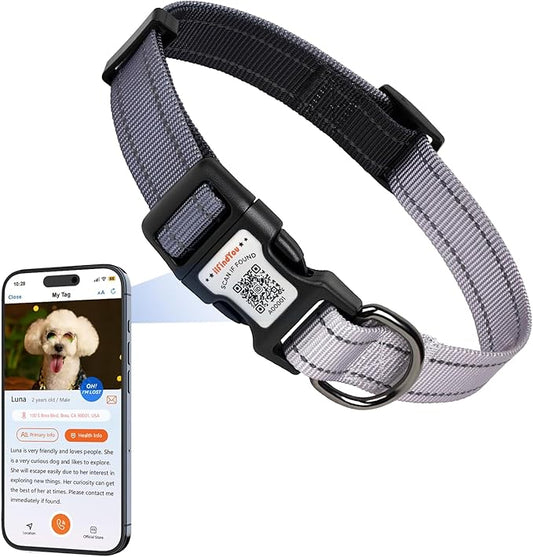 Reflective Dog Collars for Medium Dogs Soft Nylon Black-Gray Gradient Sized S